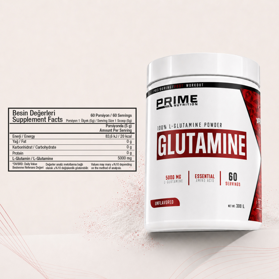 Prime Nutrition L-Glutamine Aromasız 300 gram
