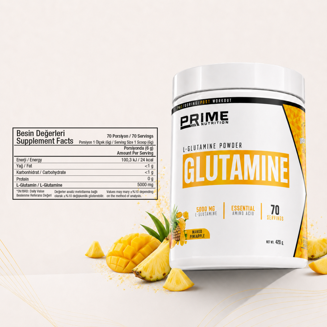 Prime Nutrition L-Glutamine Mango&Ananas 420 gram